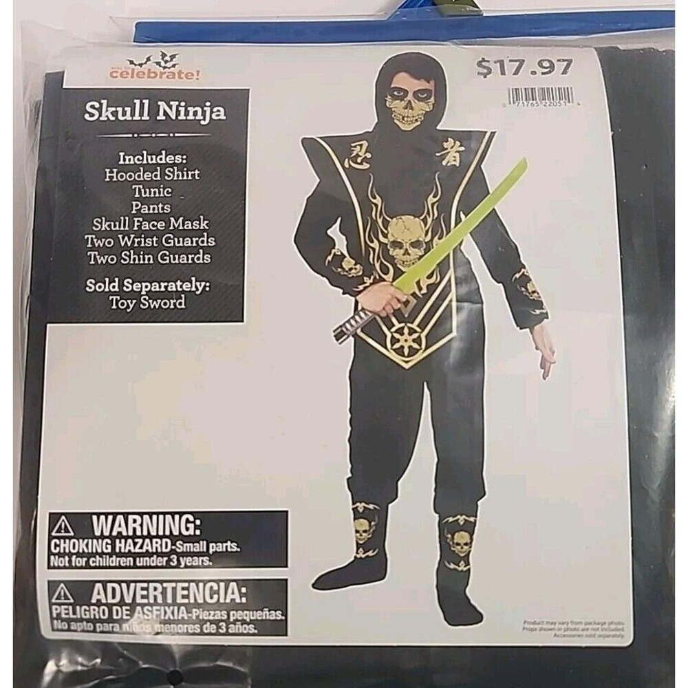 Boys/Girls XL  (14/16) Skull Ninja Halloween Costume Complete NEW!